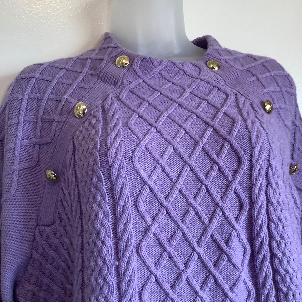 Talbots Womens Purple Cable Knit Gold Button Shoulder Sweater XL JO5161